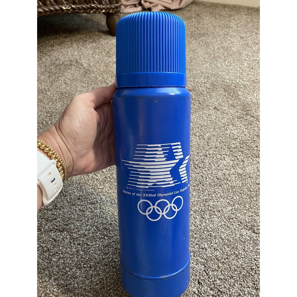 VINTAGE ALADDIN USA BLUE XXII Olympiad Thermos 13 Inches Tall Los Angeles 1984